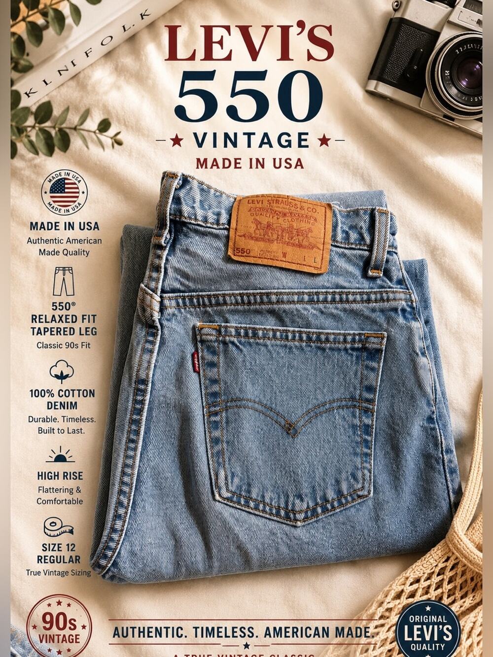 Levi’s 550 Vintage Made in USA Relaxed Fit Tapered Mom Jeans Light Wash Size 12